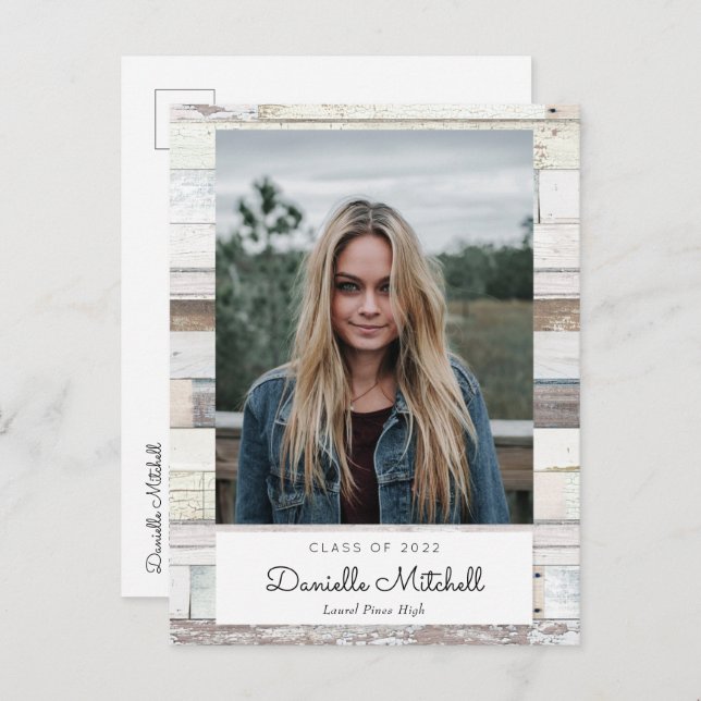 Distressed Wood Grad Photo Announcement Postcard (Front/Back)