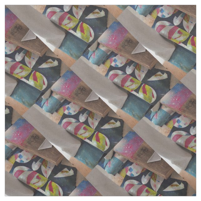 Distressed Wood & Graffiti Cotton Fabric (Swatch)