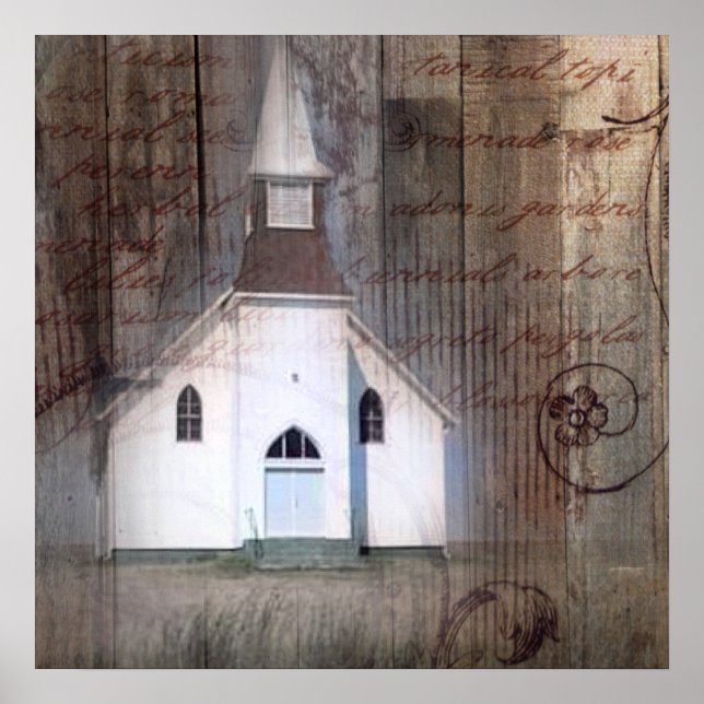 Distressed Wood primitive Rustic country church Poster (Front)