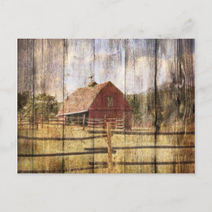 Distressed Wood Rustic Western Country Red Barn Postcard