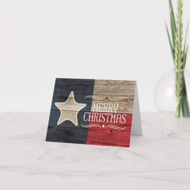 Distressed Wood Texas Flag Christmas Card (Front)
