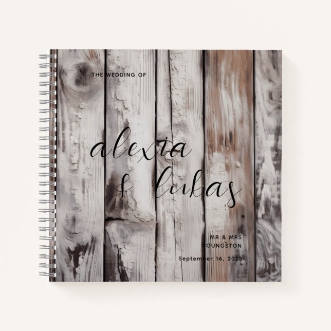 Distressed Wood Wedding Guest Book (Front)