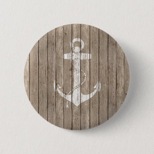 Distressed Wood with Anchor 6 Cm Round Badge