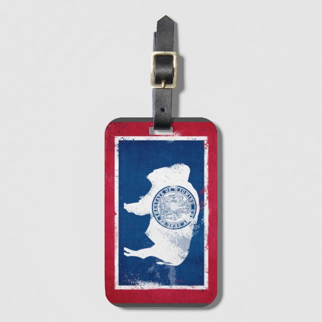 Distressed Wyoming State Flag Luggage Tag (Front Vertical)