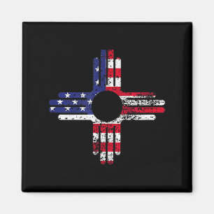 Distresses American Flag New Mexico Zia Symbol For Magnet