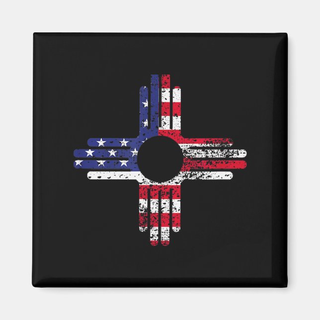 Distresses American Flag New Mexico Zia Symbol For Magnet (Front)