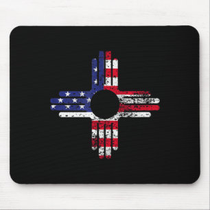 Distresses American Flag New Mexico Zia Symbol For Mouse Pad