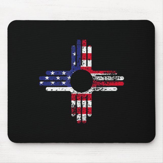Distresses American Flag New Mexico Zia Symbol For Mouse Pad (Front)
