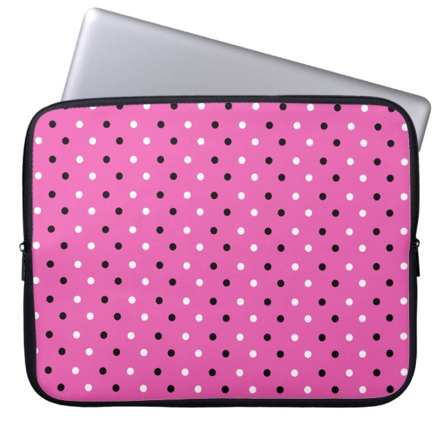 Disty Polka Dot Pink Black White Laptop Sleeve (Front)