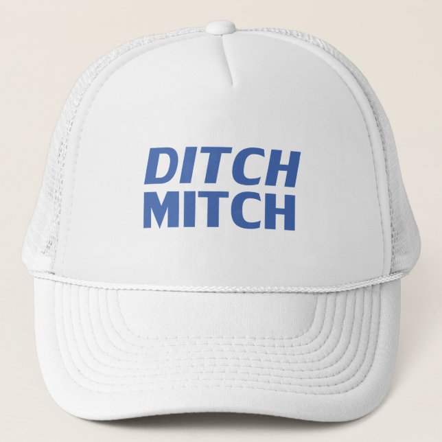 Ditch Mitch white blue modern typography funny Trucker Hat (Front)