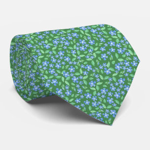 Ditsy Bright Blue Periwinkles on Green Floral Tie