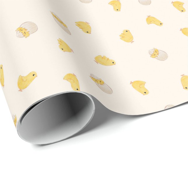 Ditsy Chicks (Old Lace) – Cute Bird Pattern Wrapping Paper (Roll Corner)