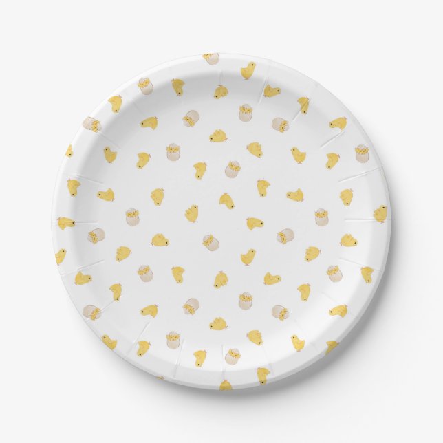 Ditsy Chicks (White) – Cute Easter Pattern Paper Plate (Front)