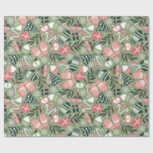 Ditsy Christmas, Sage Wrapping Paper