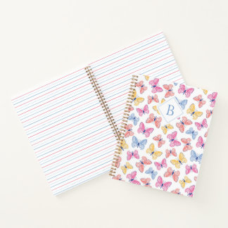 Ditsy Colourful Rainbow Butterflies Monogram Notebook
