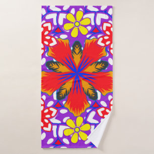 Ditsy cute floral seamless pattern in white, red a bath towel