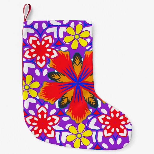 Ditsy cute floral seamless pattern in white, red a small christmas stocking (Front)