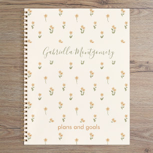Ditsy Floral Boho Wildflower Beige Name Text Notebook
