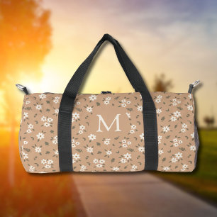 Ditsy Floral Boho Wildflower Neutral Girl Monogram Duffle Bag