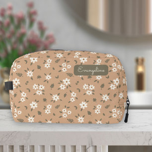 Ditsy Floral Boho Wildflower Neutral Girly Name Dopp Kit