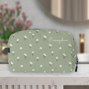 Ditsy Floral Boho Wildflower Sage Green Name Dopp Kit