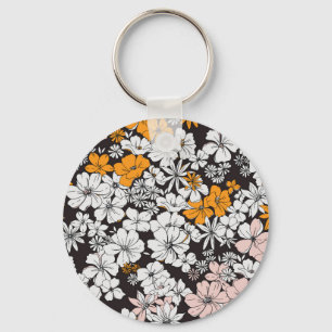 Ditsy Floral: Colorful Dark Background. Key Ring