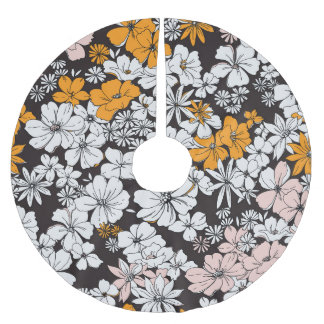 Ditsy Floral: Colourful Dark Background. Brushed Polyester Tree Skirt