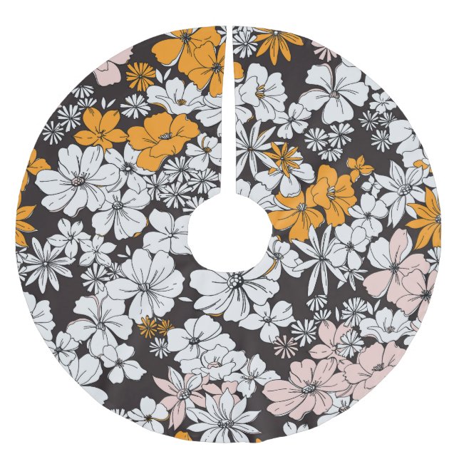 Ditsy Floral: Colourful Dark Background. Brushed Polyester Tree Skirt (Front)