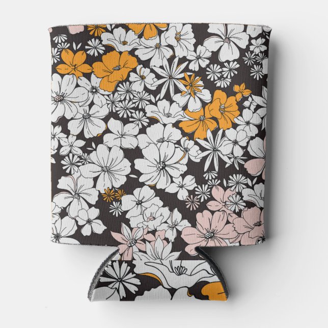 Ditsy Floral: Colourful Dark Background. Can Cooler (Front)