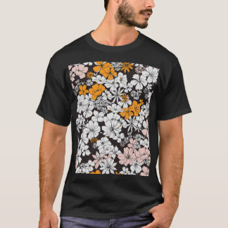 Ditsy Floral: Colourful Dark Background. T-Shirt