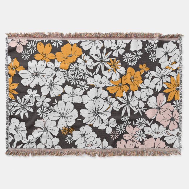 Ditsy Floral: Colourful Dark Background. Throw Blanket (Front)