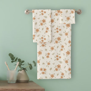 Ditsy Floral Cottagecore Boho Wildflower Beige Bath Towel Set