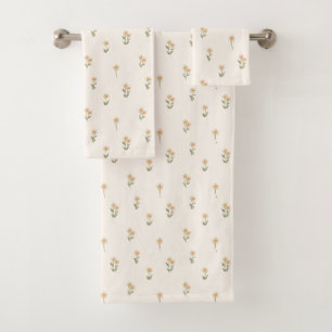 Ditsy Floral Cottagecore Boho Wildflower Beige Bath Towel Set