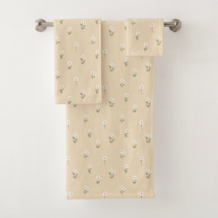 Ditsy Floral Cottagecore Boho Wildflower Neutral Bath Towel Set