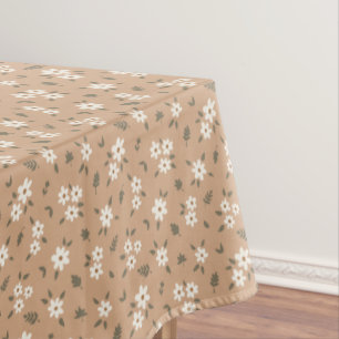Ditsy Floral Cottagecore Boho Wildflower Tan Brown Tablecloth