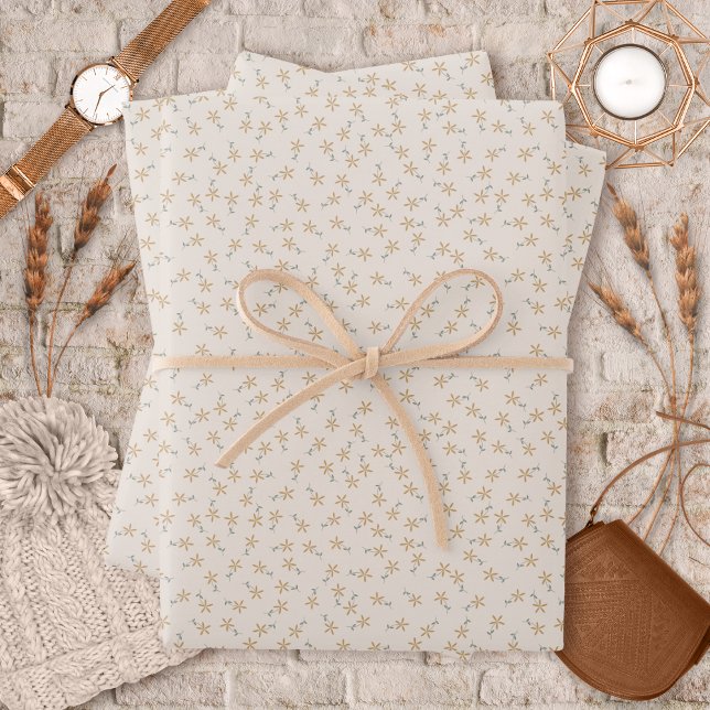Ditsy Floral - Earthtone rustic on white cement Wrapping Paper Sheet (Ditsy Floral - Earthtone rustic on white cement Wrapping Paper Sheets by Leapfroglisics Shop)