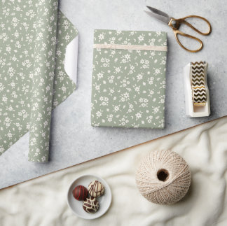 Ditsy Floral Muted Neutral Cottagecore Sage Green Wrapping Paper