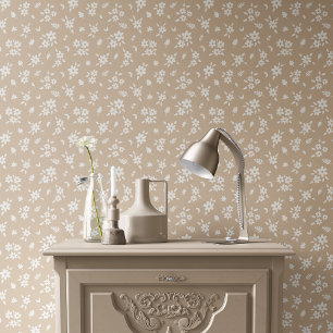 Ditsy Floral Muted Neutral Soft Pale Tan Taupe Wallpaper