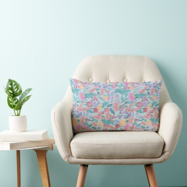 Ditsy Floral - Pastel Watercolor Flower Pattern Lumbar Cushion (Chair)