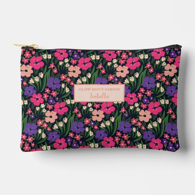 Ditsy Floral Personalised Self-Care Cosmetic Accessory Pouch (Front)