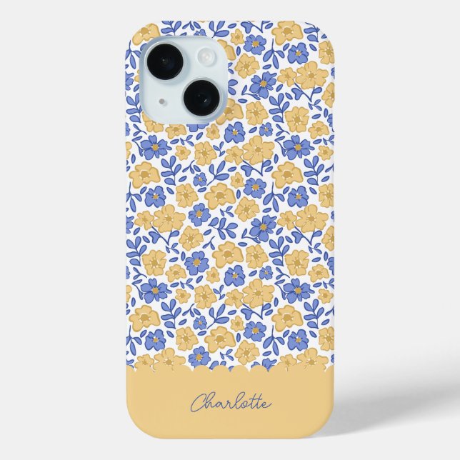 Ditsy Floral Preppy Coquette Girly Yellow and Blue Case-Mate iPhone Case (Back)