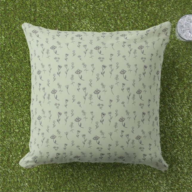Ditsy Floral Sage Green Cushion (Grass)