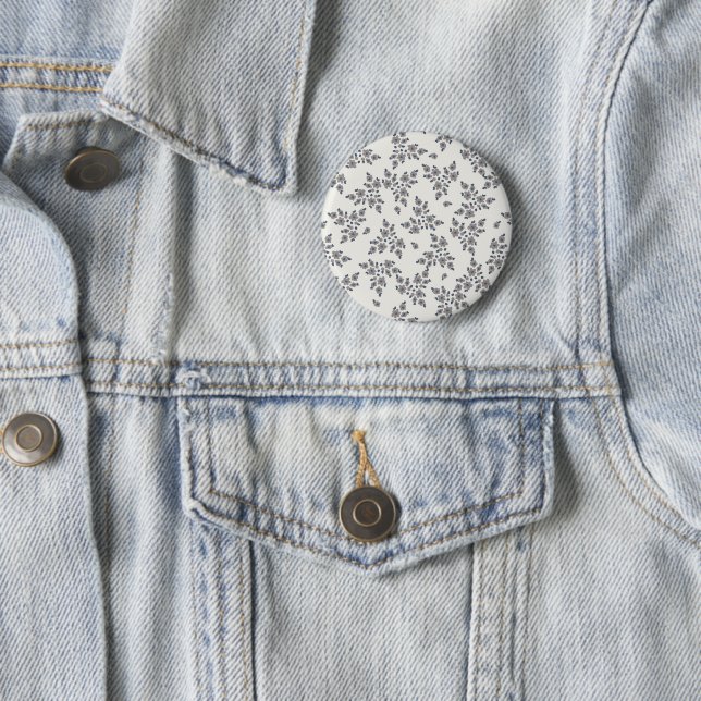 Ditsy Florals in Grey 6 Cm Round Badge (In Situ)