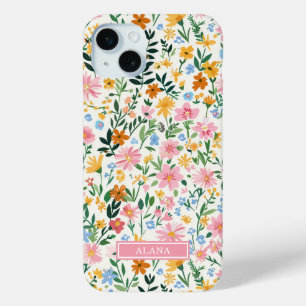 Ditsy Flower Garden Monogrammed iPhone 15 Mini Case