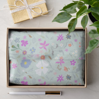 Ditsy Flowers Illustrated Pale Mint  Tissue Paper