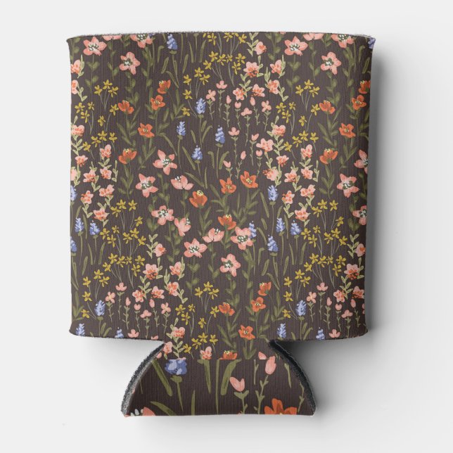 Ditsy Flowers: Vintage Mille-Fleur Pattern Can Cooler (Front)
