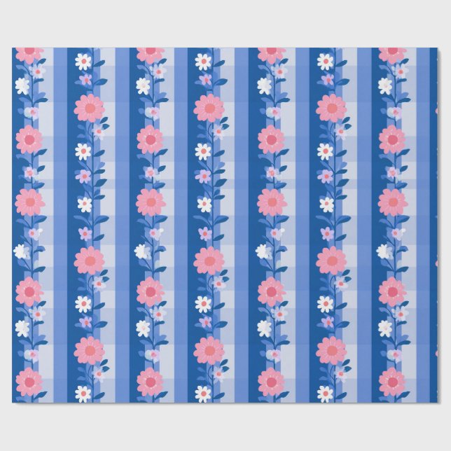 Ditsy Gingham Grandmillenial Daisies Wrapping Paper (Flat)