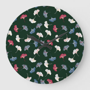 Ditsy Ginkgo: Dark Autumn Seamless. Large Clock
