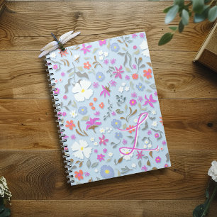 Ditsy Pop Floral Art Sky Blue Initial Notebook