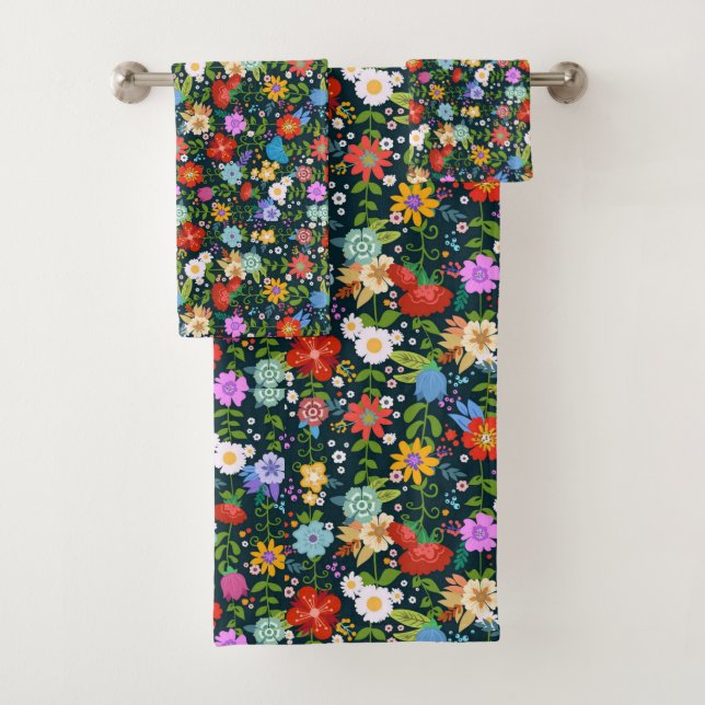 Ditsy seamless Flowers Pattern-13554 Bath Towel Set (Insitu)